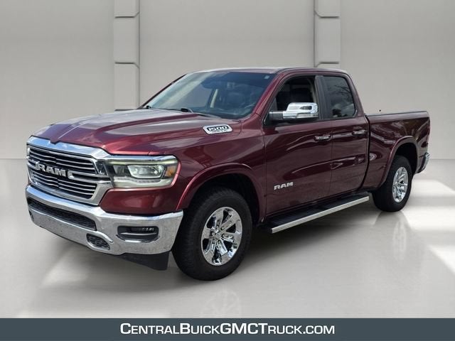 2020 RAM 1500 Laramie in Delmonico Red Pearlcoat — front three-quarter view