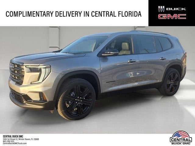 2026 GMC Acadia Elevation in Sterling Metallic — front three-quarter view