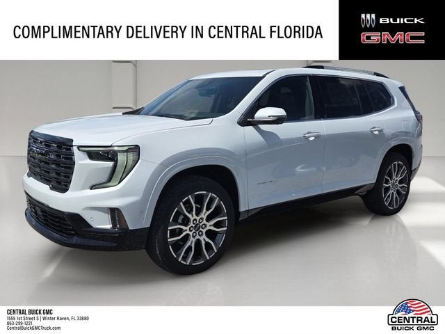 2026 GMC Acadia Denali Ultimate in Glacier White Tricoat — front three-quarter view