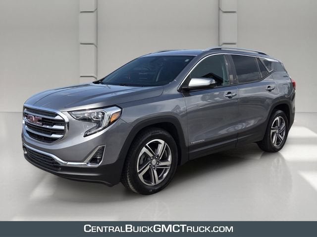 2019 GMC Terrain SLT in Satin Steel Metallic — front three-quarter view