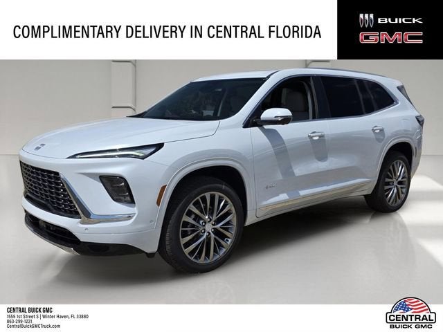 2026 Buick Enclave Avenir in Iridescent White Tricoat — front three-quarter view