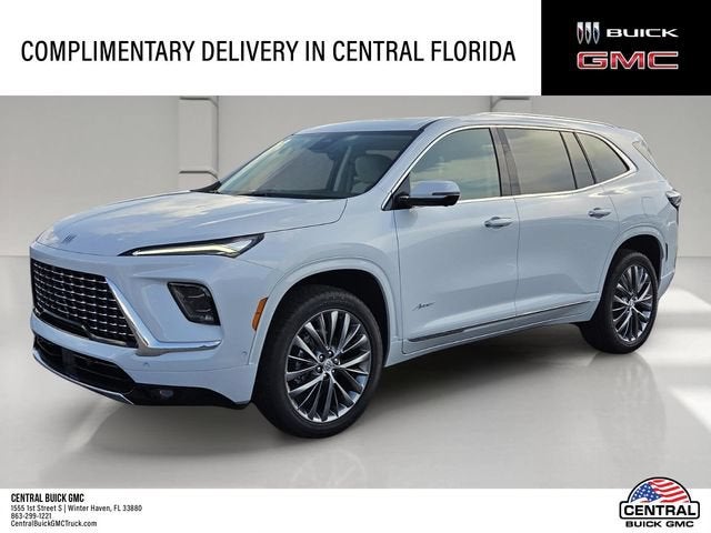 2026 Buick Enclave Avenir in Iridescent White Tricoat — front three-quarter view