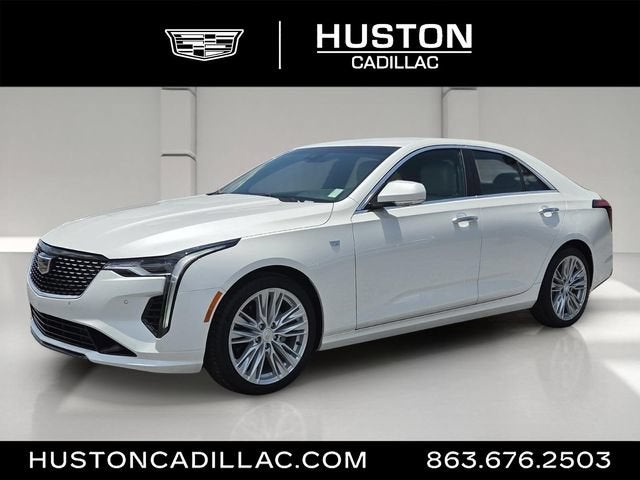 2025 Cadillac CT4 Premium Luxury in Crystal White Tricoat — front three-quarter view