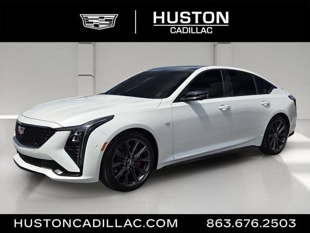 2025 Cadillac CT5 Sport in Crystal White Tricoat — front three-quarter view