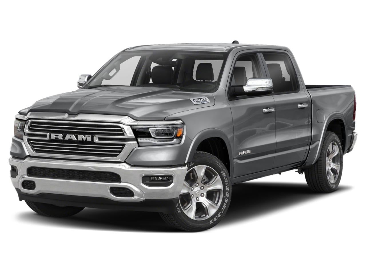 2022 RAM 1500 Laramie 4x4 Crew Cab 5'7" Box in Billet Silver Metallic Clearcoat — front three-quarter view